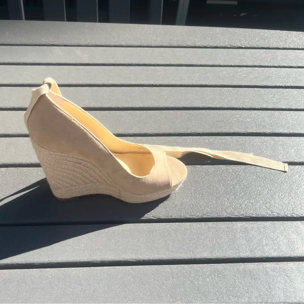 Jessica Simpson; Cream; Open-Toe; 5in Platform Wedges; Removable Ankle Tie; 9.5 - Picture 8 of 11